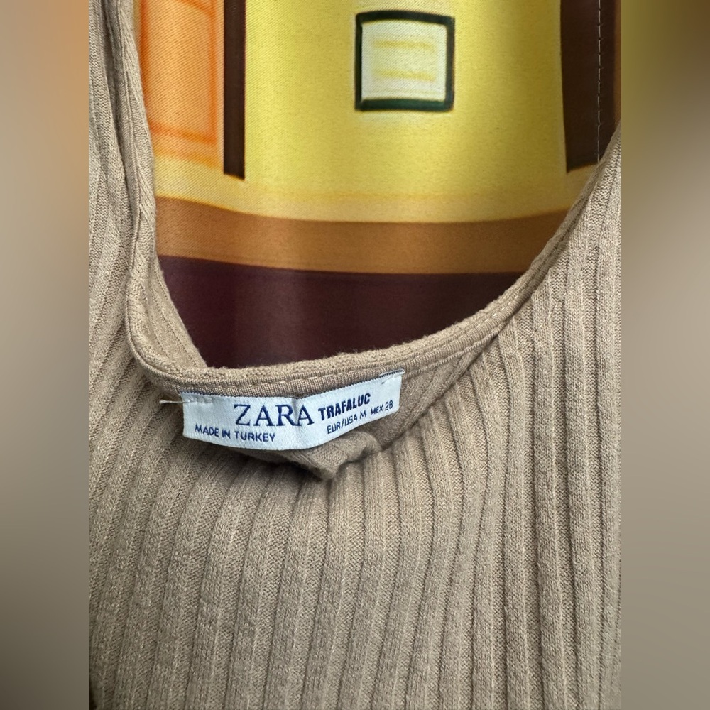 Beige Ribbed Knit Top with Belt - Picture 6 of 6